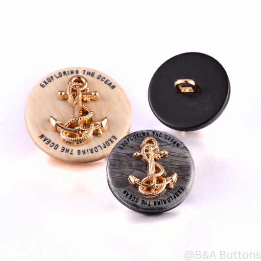 Ocean Anchor Button (Grey)- 10pcs/bag