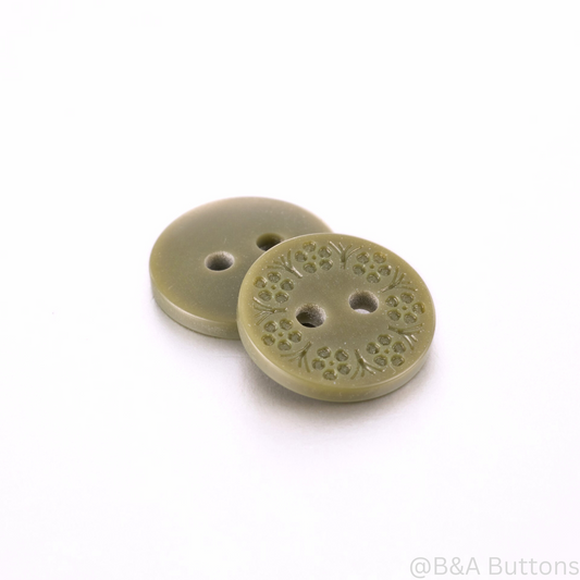 Vintage floral green 2-holes buttons (20pcs/bag)