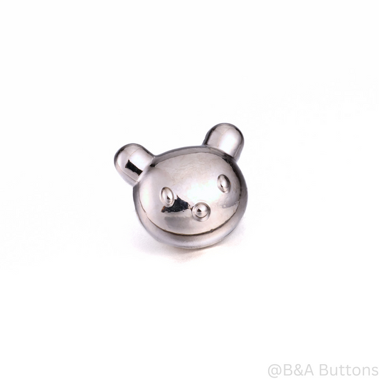 Mini Silver Bear Face Button