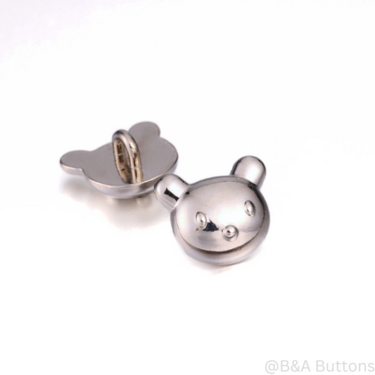 Mini Silver Bear Face Button